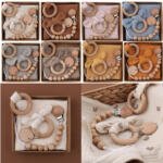 Baby Bath Toy Set Wooden Rattle Infant Babyplay Cotton Comfort Towel Baby Teether Wood Ring Baby Shower Gift